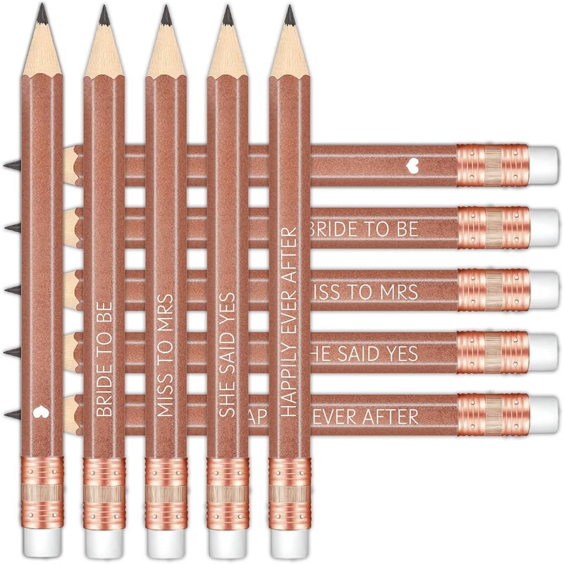 Vusnud 50Pcs - Bridal Shower Sharpened Half Pencils with Erasers, Pre-sharpened Pencils for Bridal Shower & Wedding Games, 4 Inches (Rose Gold - Bridal) - Image 5